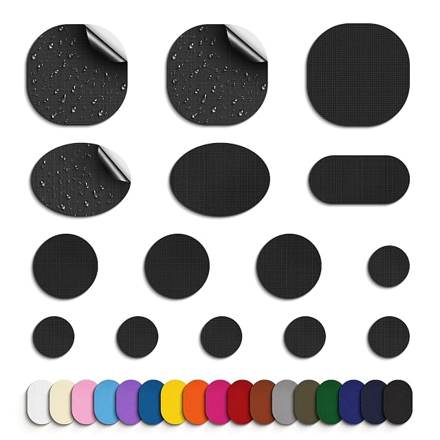 Skystuff set of forty-five nylon self-adhesive repair patches in assorted shapes