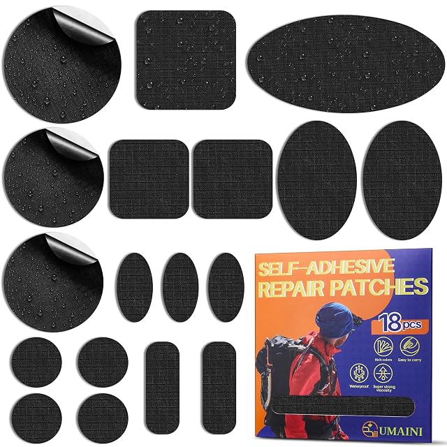 umaini pre-cut nylon self-adhesive repair patches in assorted colours