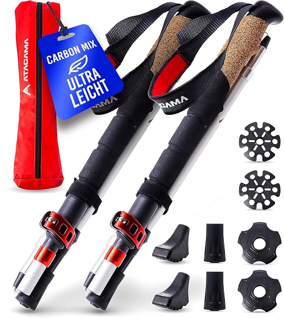 Atacama folding trekking poles in carbon and aluminium with cork grips