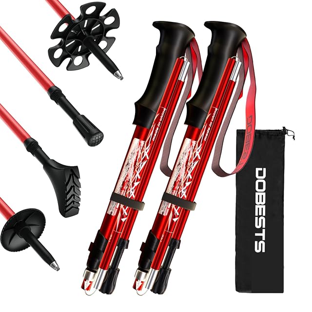 DOBESTS folding aluminium trekking poles with EVA grips and their carry bag
