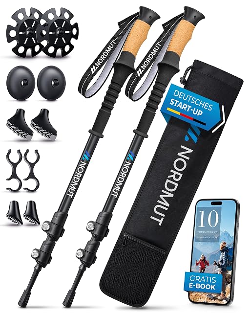NORDMUT telescopic aluminium trekking poles with natural cork grips