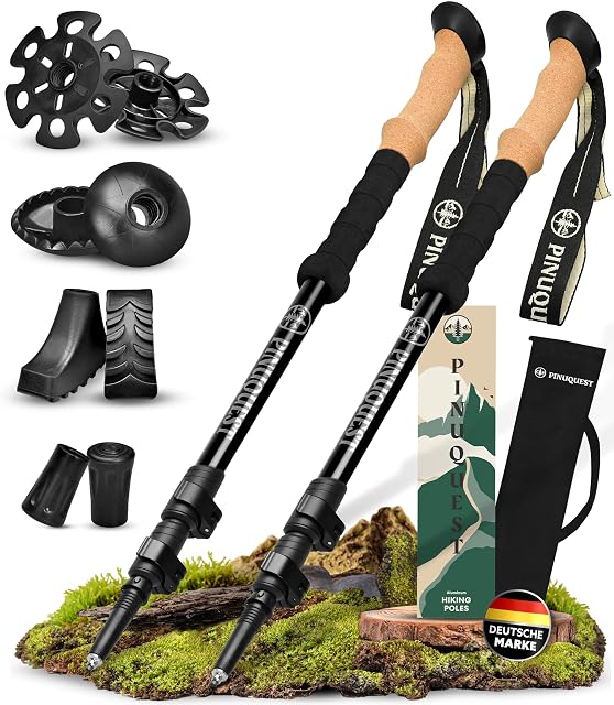 Pinuquest telescopic aluminium trekking poles with cork grips