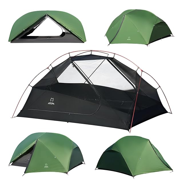ATEPA ultralight two-person freestanding tent with an integrated aluminium pole and reflective guylines