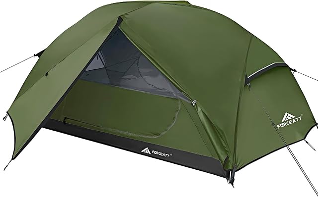 Forceatt dark green two-person tent with two D-shaped doors and two vestibules