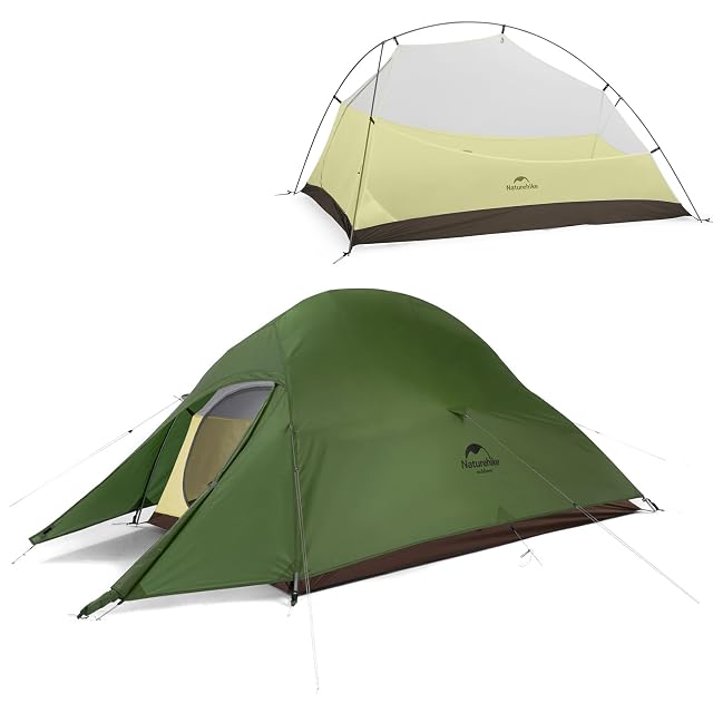 Naturehike Cloud Up Pro olive two-person dome tent with a double Y-shaped pole structure