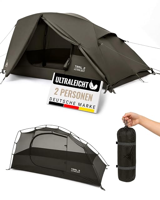 WANDERFALKE Trail 2 ultralight trekking tent with a ripstop nylon flysheet and mesh inner