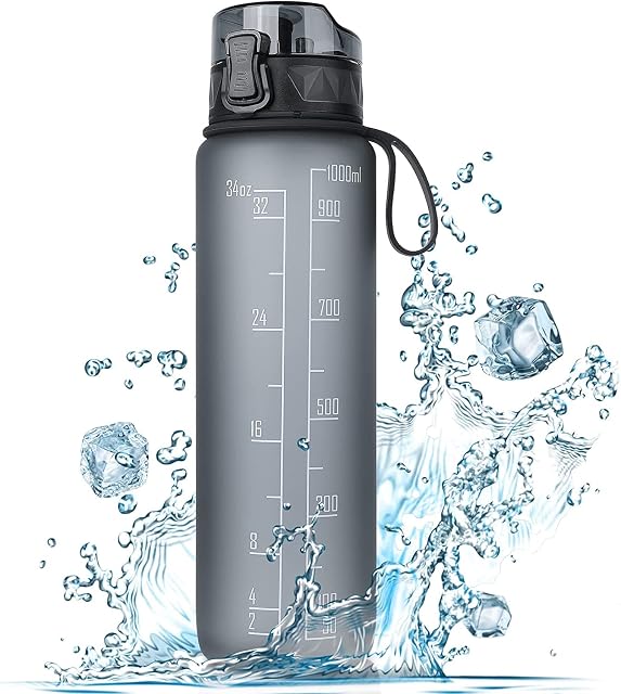 FULDENT one litre Tritan sports water bottle with a rubber grip and flip lid