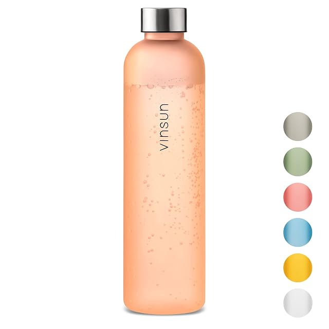 Vinsun orange one litre Tritan water bottle with a stainless steel screw cap